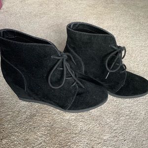 Madden Girl Domain Black Suede Wedge Booties 7.5